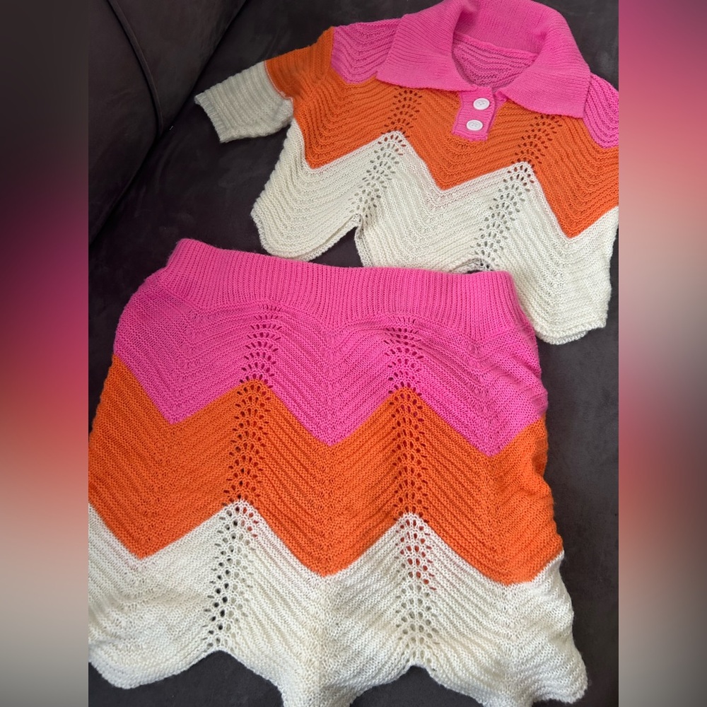 Multi-color Crotchet Skirt Set